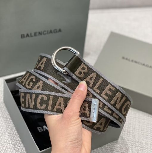 Balenciaga. A men's belt from Balenciaga with letter logo, made of polyester fiber, in dark green color, 3.5 cm wide. - Image 5