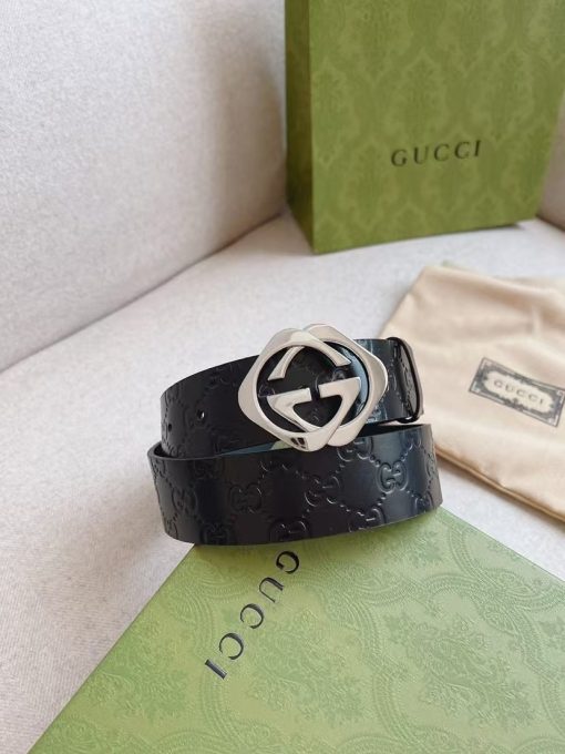 GUCCI Double G Casual Belt for Men, Black, Made of Cowhide, 4cm Wide - Image 6