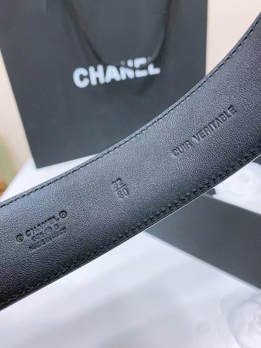 CHANEL  [Spring/Summer 2025 Collection] Checkered Design Leather Belt, Unisex, Suitable for Couples, Black Color - Image 4