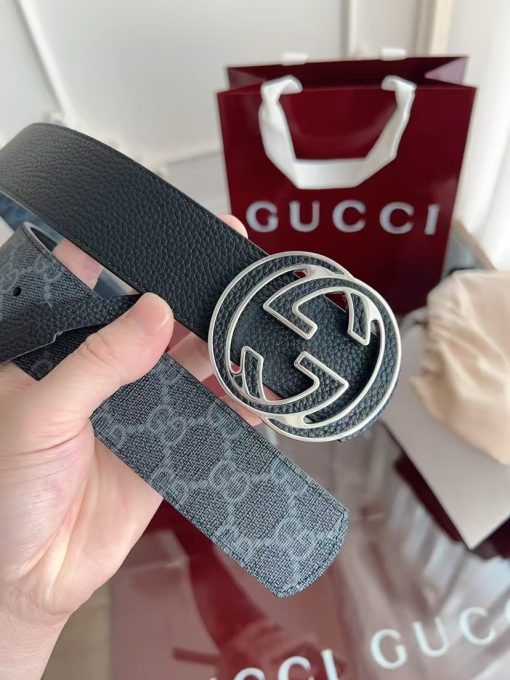 GUCCI Gucci Logo - designed Smooth Buckle Leather Belt, Unisex, Black, 4cm Wide. - Image 4