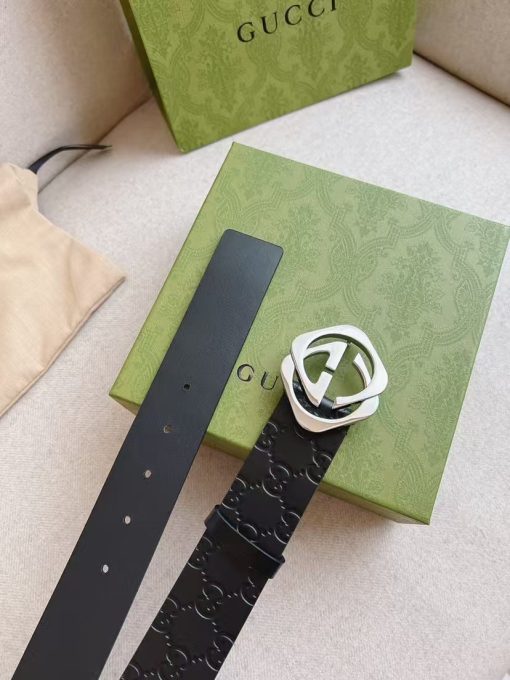 GUCCI Double G Casual Belt for Men, Black, Made of Cowhide, 4cm Wide - Image 7
