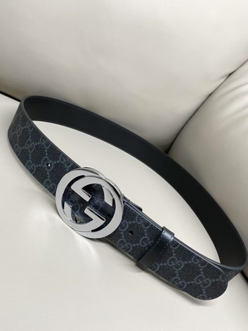 GUCCI Gucci Double G Logo Plate Buckle Belt with Monogram Pattern, Leather Belt, Men's Style, 4cm Wide