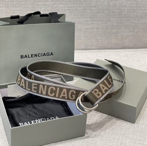 Balenciaga. A men's belt from Balenciaga with letter logo, made of polyester fiber, in dark green color, 3.5 cm wide.