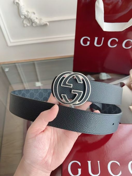 GUCCI Gucci Logo - designed Smooth Buckle Leather Belt, Unisex, Black, 4cm Wide. - Image 3
