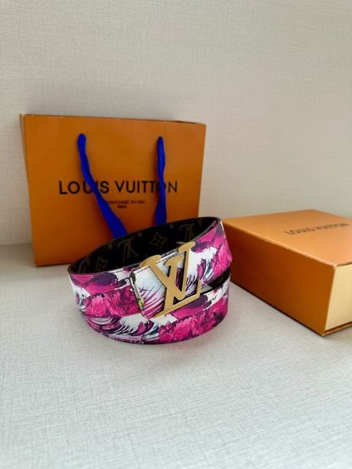 LOUIS VUITTON Surfing Pattern Canvas Belt, Men's Style, Purple Color, 4cm Wide - Image 5