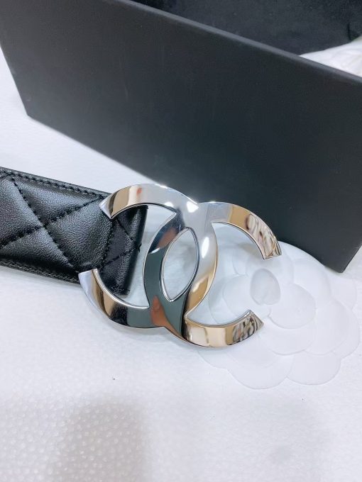 CHANEL  [Spring/Summer 2025 Collection] Checkered Design Leather Belt, Unisex, Suitable for Couples, Black Color - Image 3