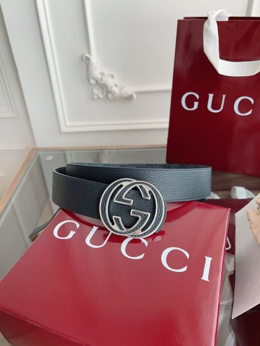 GUCCI Gucci Logo - designed Smooth Buckle Leather Belt, Unisex, Black, 4cm Wide. - Image 2