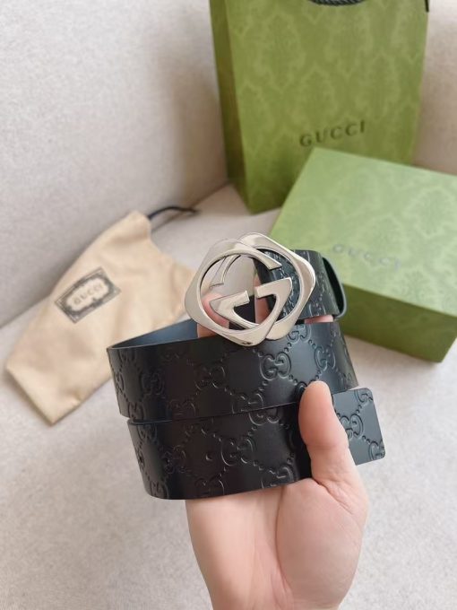 GUCCI Double G Casual Belt for Men, Black, Made of Cowhide, 4cm Wide - Image 3