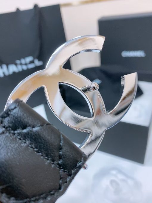 CHANEL  [Spring/Summer 2025 Collection] Checkered Design Leather Belt, Unisex, Suitable for Couples, Black Color - Image 2