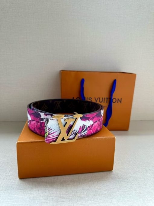 LOUIS VUITTON Surfing Pattern Canvas Belt, Men's Style, Purple Color, 4cm Wide