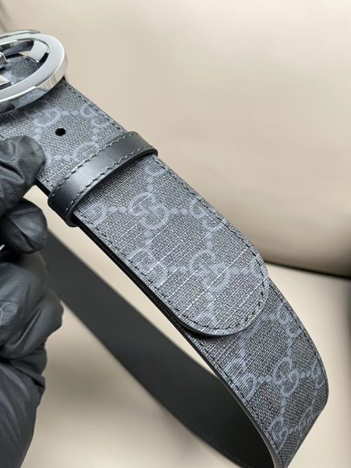GUCCI Gucci Double G Logo Plate Buckle Belt with Monogram Pattern, Leather Belt, Men's Style, 4cm Wide - Image 2