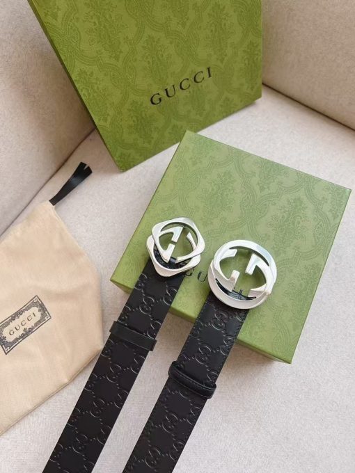 GUCCI Double G Casual Belt for Men, Black, Made of Cowhide, 4cm Wide - Image 2