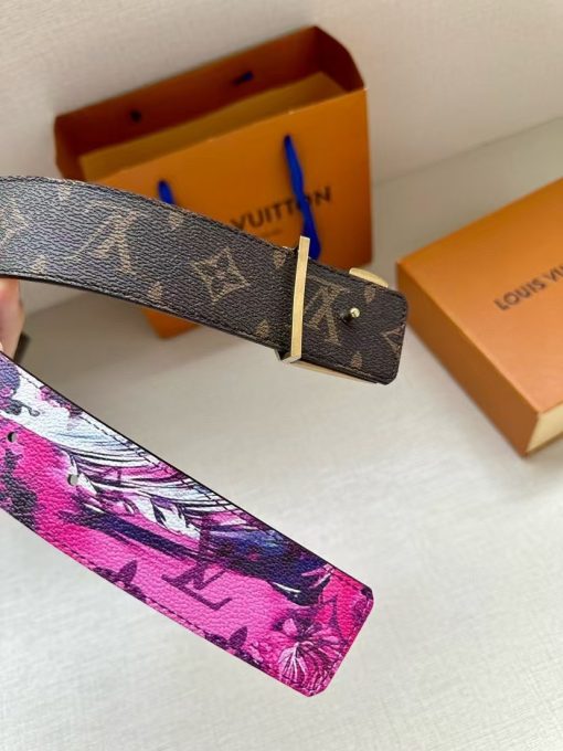 LOUIS VUITTON Surfing Pattern Canvas Belt, Men's Style, Purple Color, 4cm Wide - Image 7